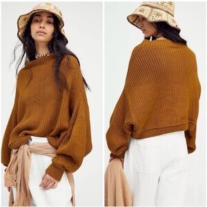Free People Emmy Mock Neck Sweater In Untold Gold Cotton Oversize Women’s XS